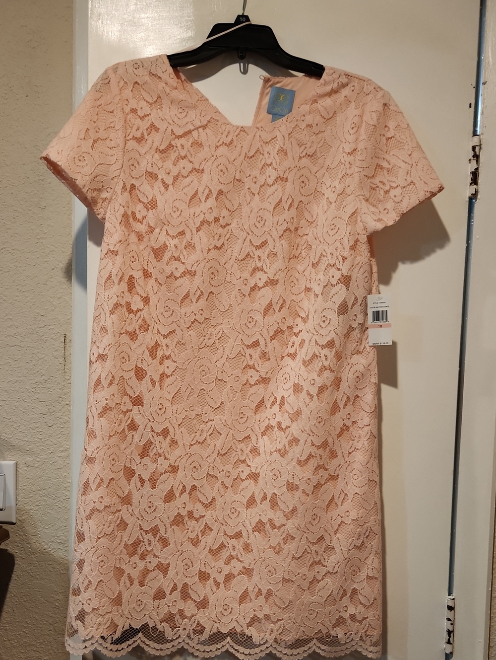CeCe Blush Pink Floral Lace Shift Dress